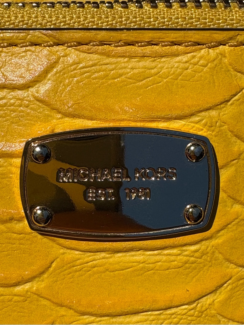 Michael Kors Mimosa Yellow Leather Shoulder Bag with Gold Plaque